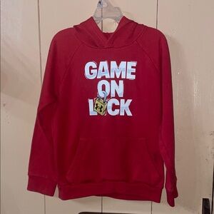Under Armour Red Hoodie with 'Game On Lock' Design, youth small